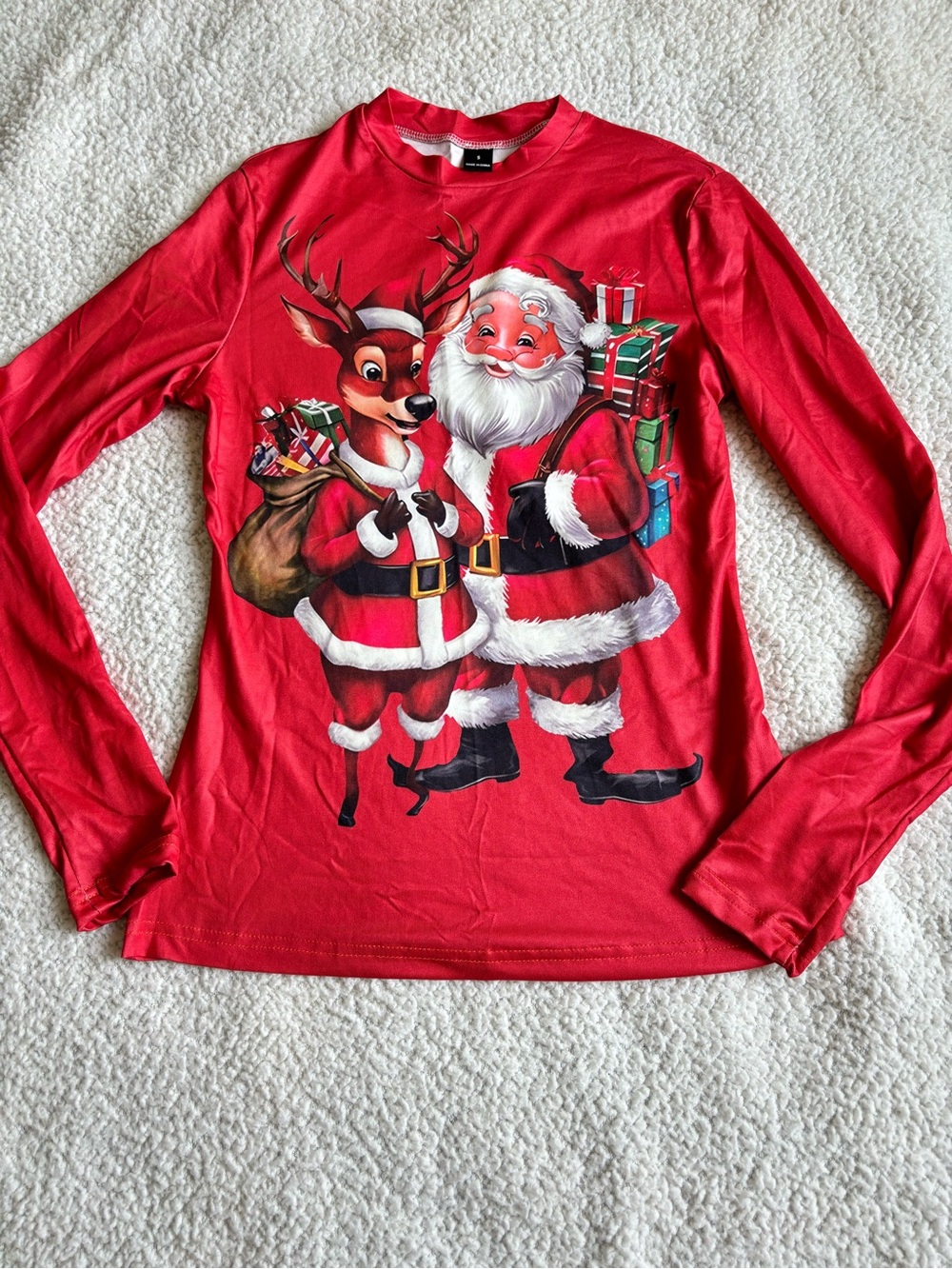 Woman Red Santa & Reindeer Holiday Tee - Picture 2 of 3